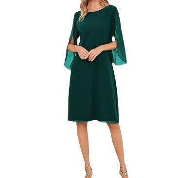 Sophisticated Irregular Sleeve Solid Chiffon Dress for Effortless Elegance-Theone Apparel