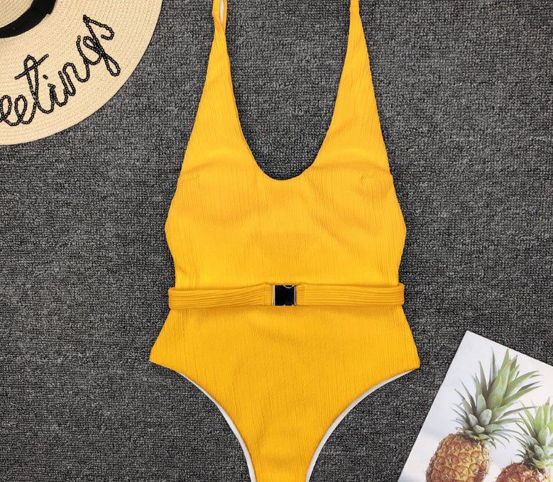 Special-Fabric Belted One-Piece Swimsuit for European American Style-Theone Apparel