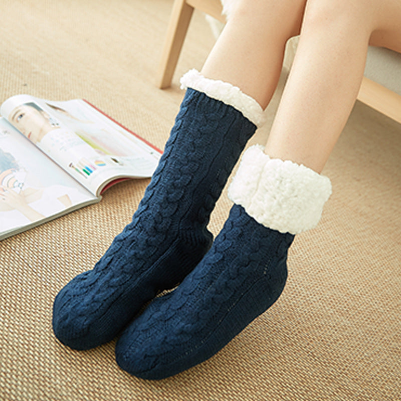 Super Soft and Thick Stretchy Ankle Socks with Traction Bottoms-Dark blue-Theone Apparel