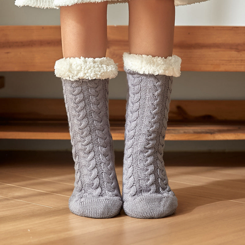 Super Soft and Thick Stretchy Ankle Socks with Traction Bottoms-Light grey-Theone Apparel