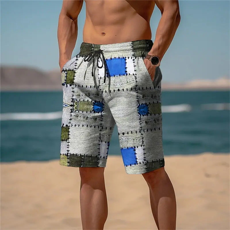 Textured Check Summer Bottoms for Bold Streetwear Style-Gray/Blue-Theone Apparel