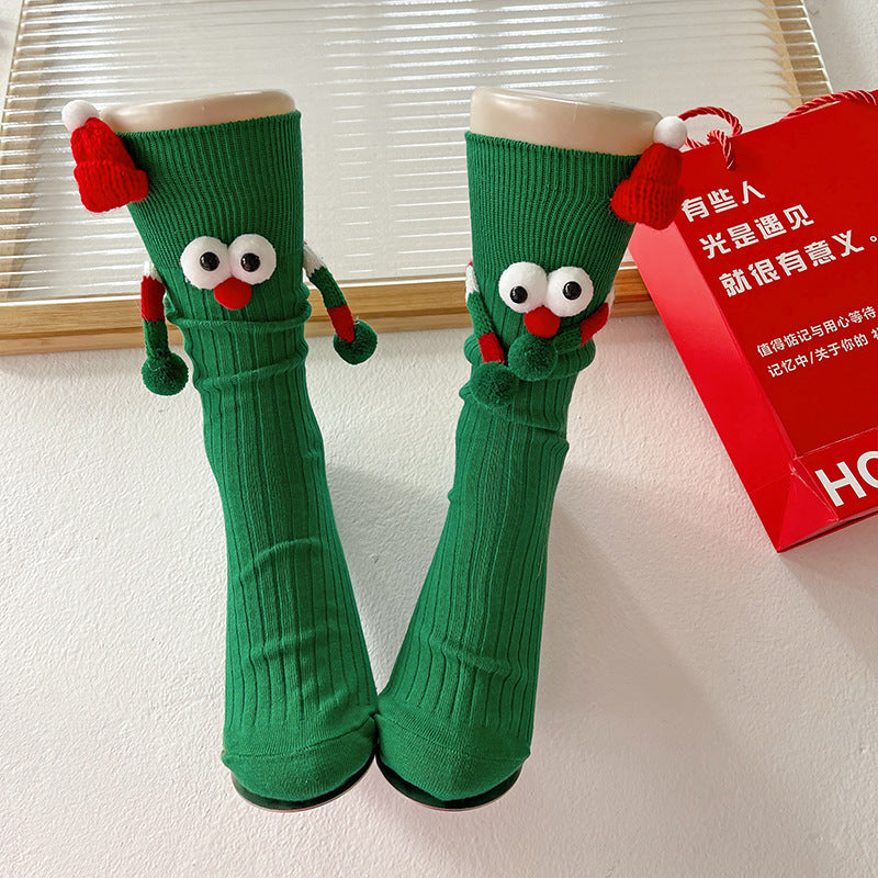 Whimsical Googly Eye 3D Christmas Socks in Red and Green for Kids-Theone Apparel