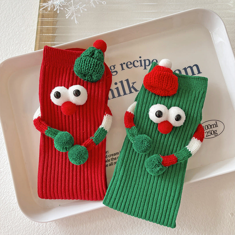 Whimsical Googly Eye 3D Christmas Socks in Red and Green for Kids-Theone Apparel