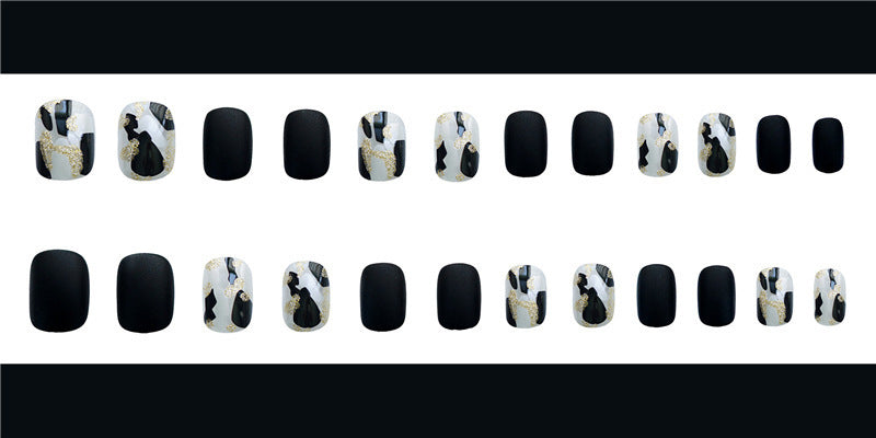 Women's Black and White False Nail Set with Accent Nails-Theone Apparel