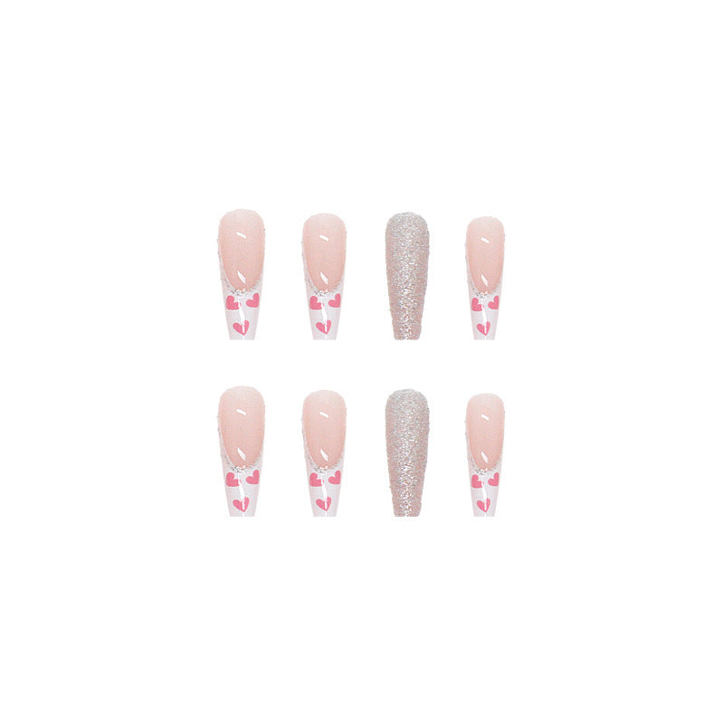 Women's Coffin Shaped Pink Nail Set with Gray Accent Nail-Theone Apparel