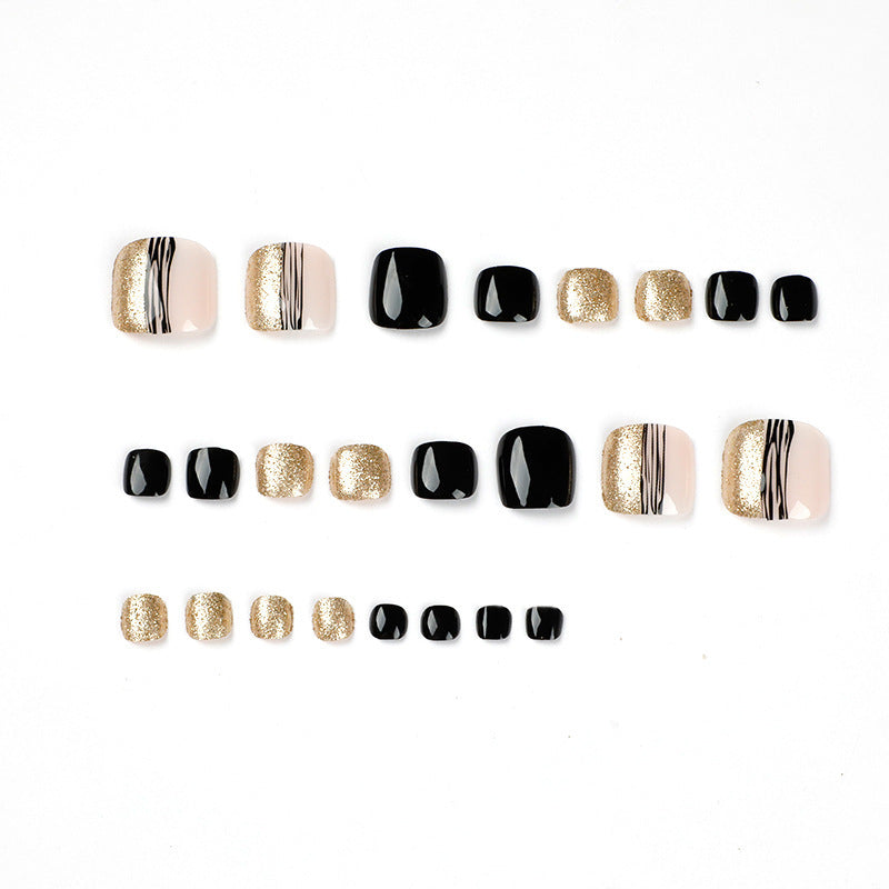Women's Elegant Champagne, Gold and Black Nail Set-Theone Apparel