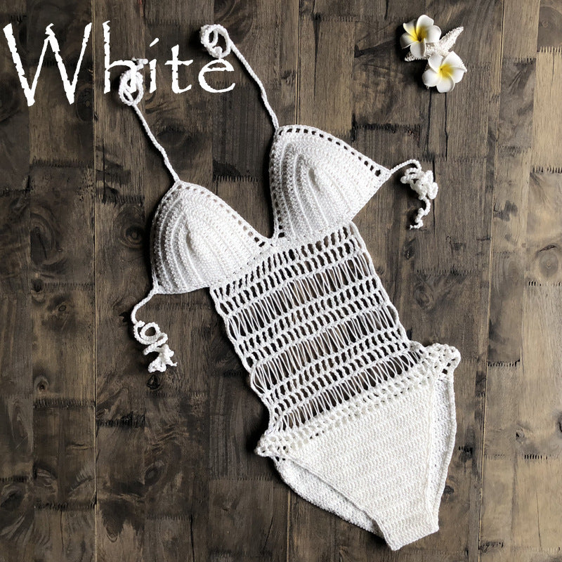 Women's One Piece Crochet Style Cutout Swmsuit-white-Theone Apparel