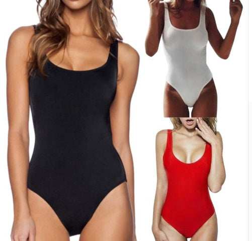 Women's One Piece Solid Color Swimsuit with U-Neck-Theone Apparel