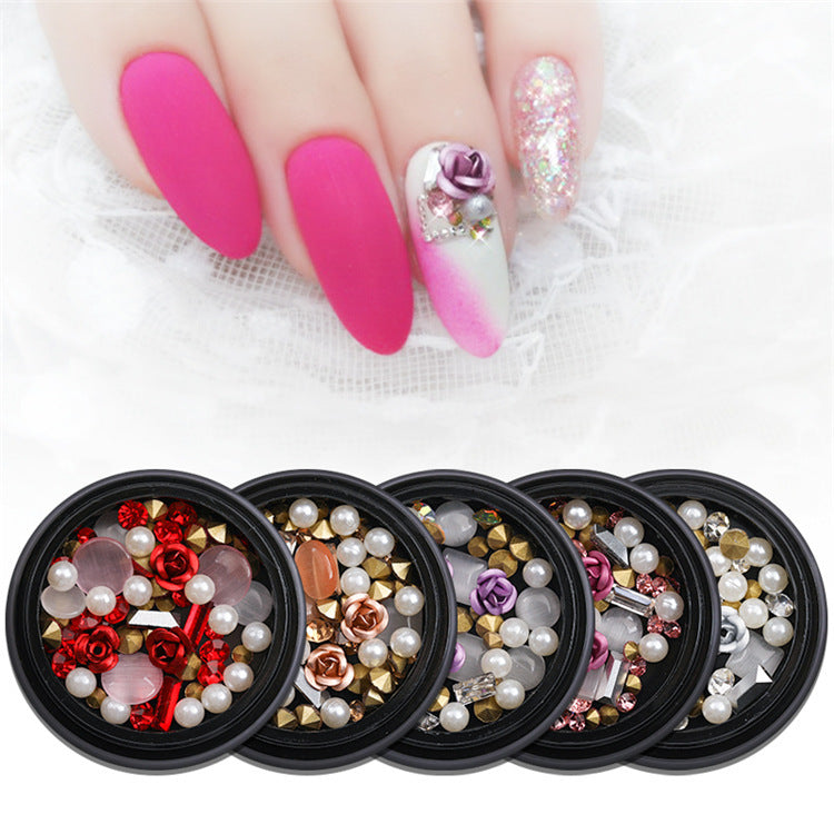 Women's Pink and White Ombre Nail Set with 3D Floral Adornments-Theone Apparel