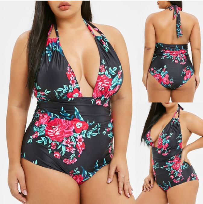 Women's Plus Size Floral Print One Piece Swimsuit-Theone Apparel