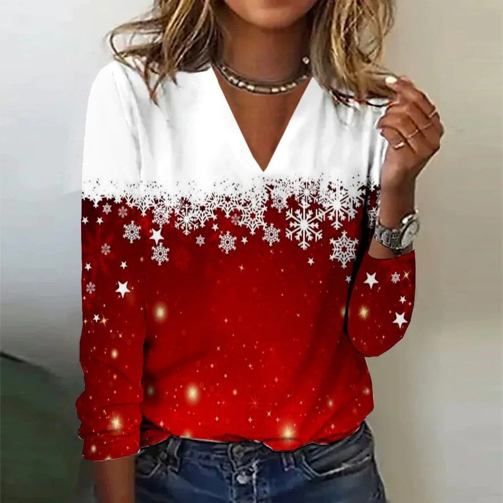 Women's Soft V-Neck Lightweight Christmas Shirt in Various Colors-Style 5-Theone Apparel