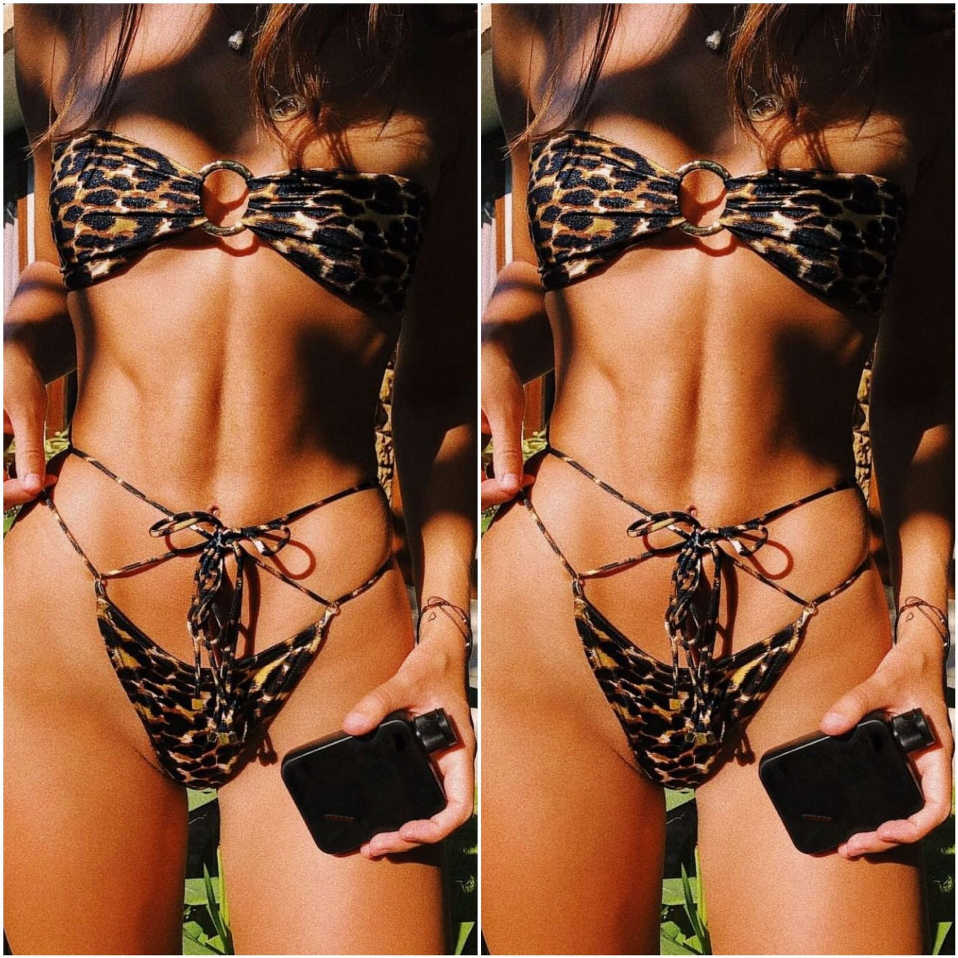 Women's Two Piece Animal Print Strappy Bikini Set-Leopard-Theone Apparel