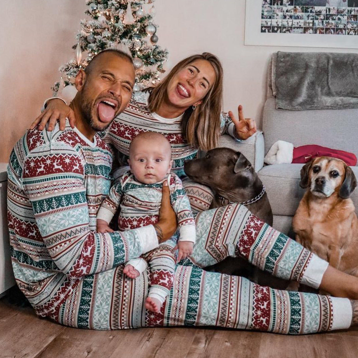 Matching Family Christmas Themed Long Sleeve and Pants Pajama Set