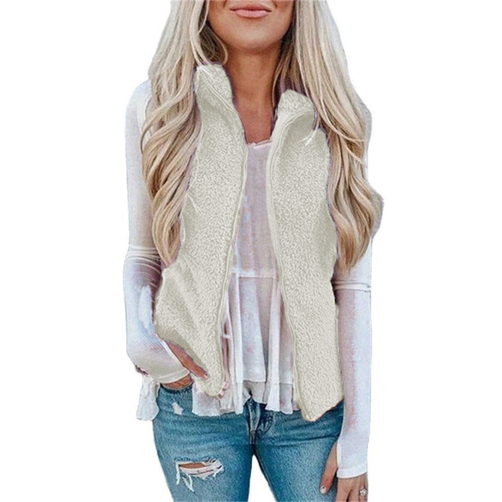 Women's Pocket Zipper Top Plush Vest