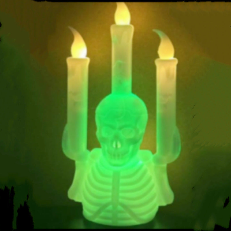 Skeleton Torso with False Candle Flames and Green LEDs