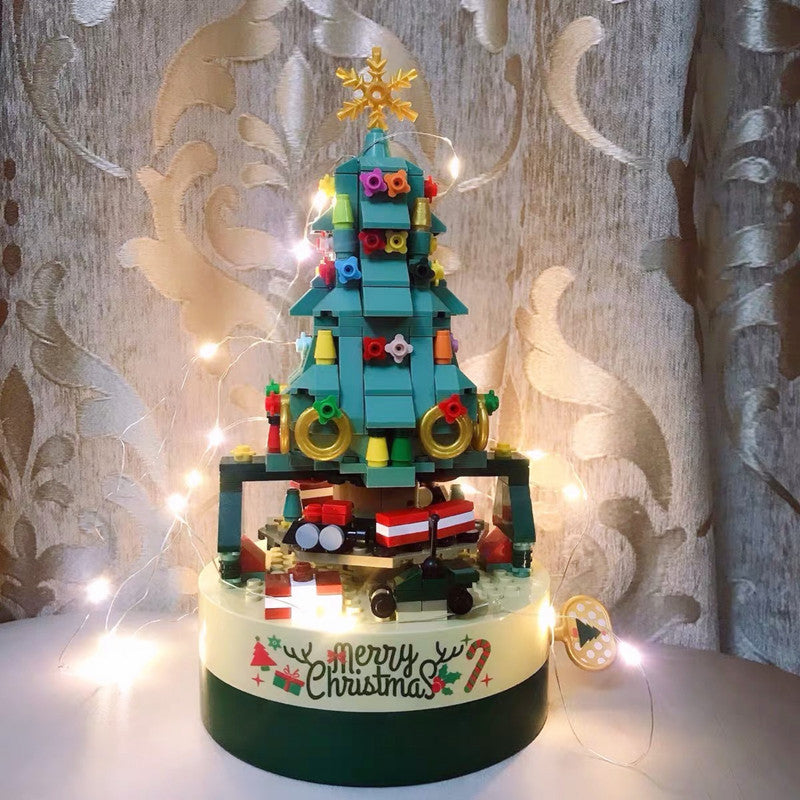 DIY Brick Building Block Rotating Christmas Tree Music Box Christmas Decoration