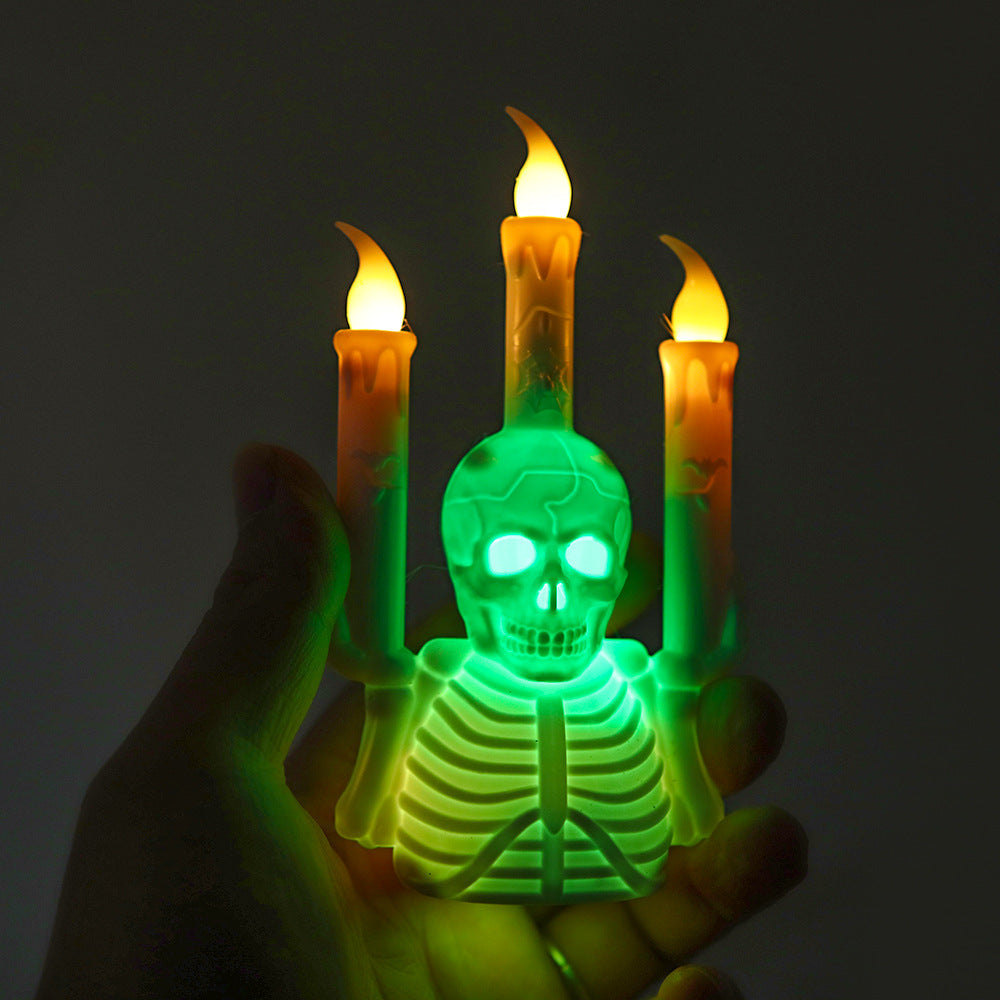 Skeleton Torso with False Candle Flames and Green LEDs