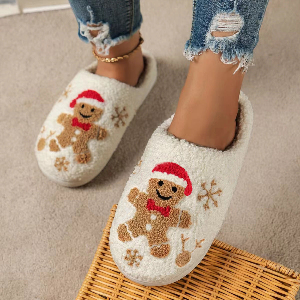 Super Soft Gingerbread Man Fleece Lined Slip On House Shoes