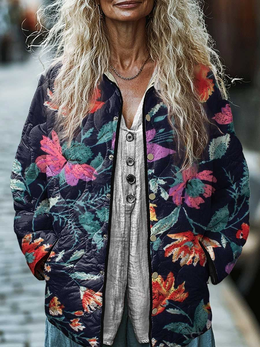 Women's Cotton Padded Jacket With Digital Floral Print