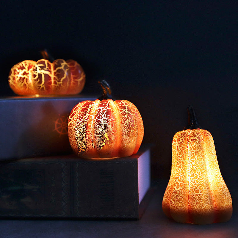 Orange Gourd Halloween Decoration with Lighted Interior in Pumpkin Color