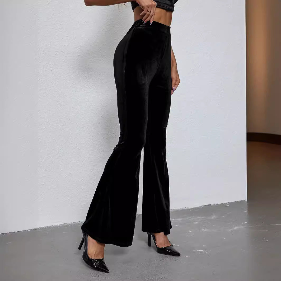 Women's Fashion Sexy Slim Solid Color High-Waist Velvet Flared Pants