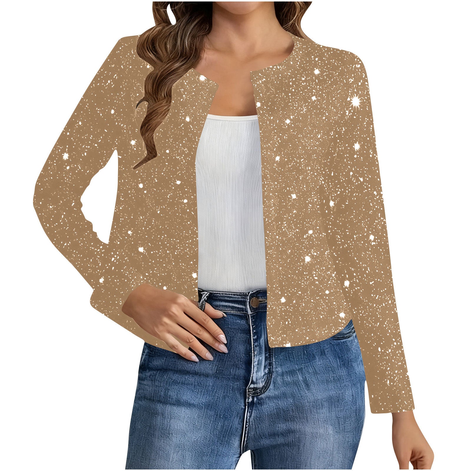 Shimmering Gold-Foil Long Sleeve Cardigan Jacket
