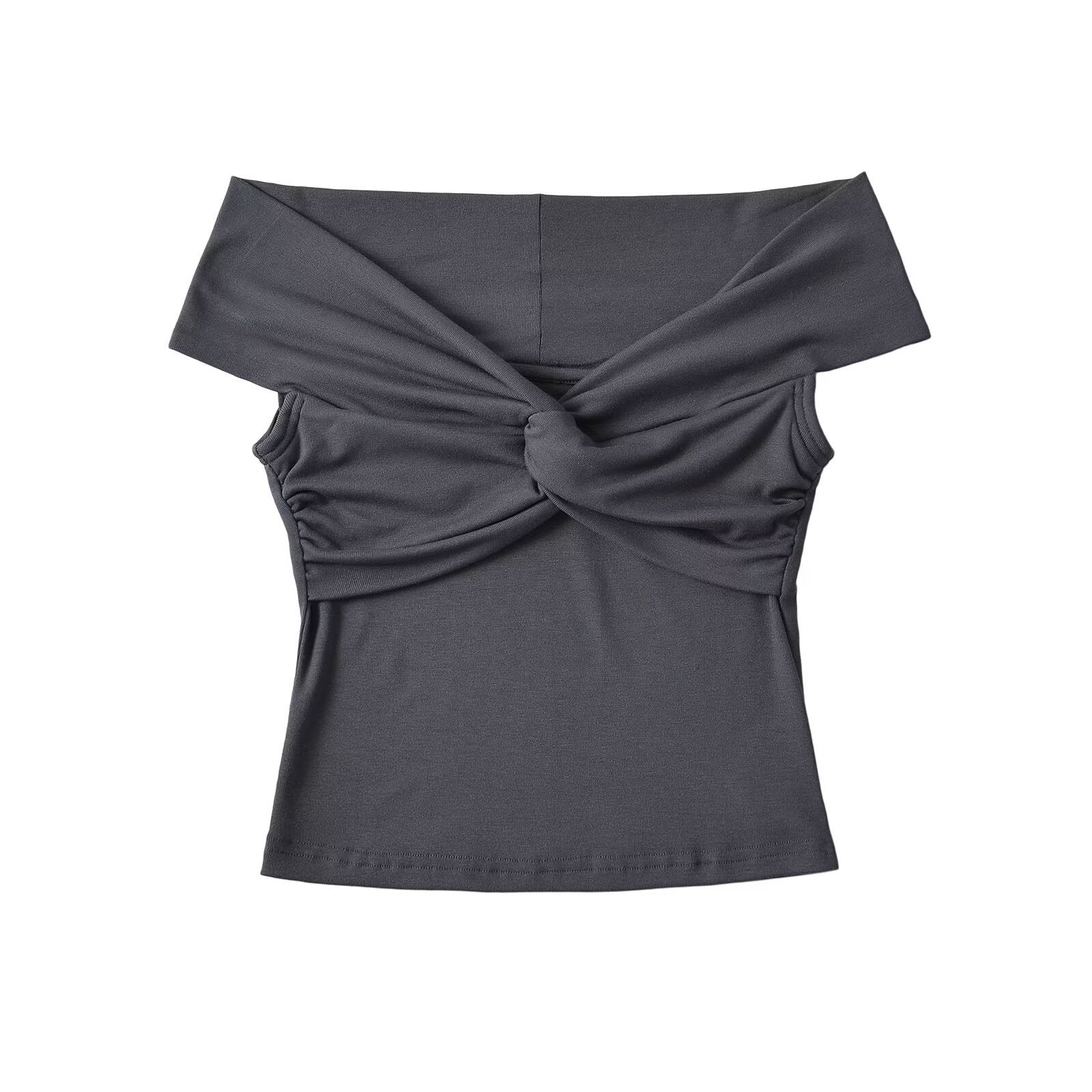 Pleated Twisted Layered Short Sleeve Stretch Top For Casual Outfits