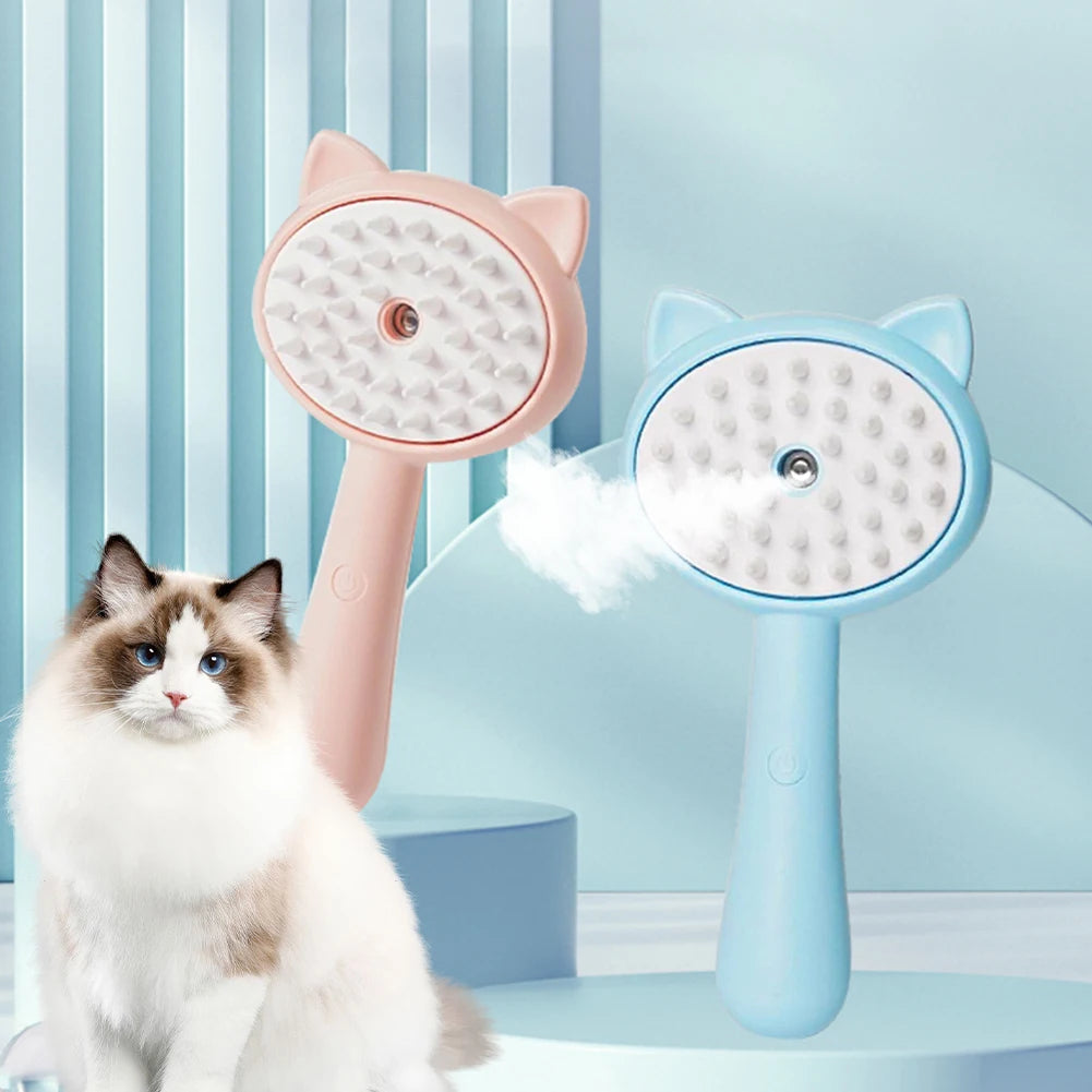 Rechargeable Mist Cat Grooming Brush With Self Cleaning Design