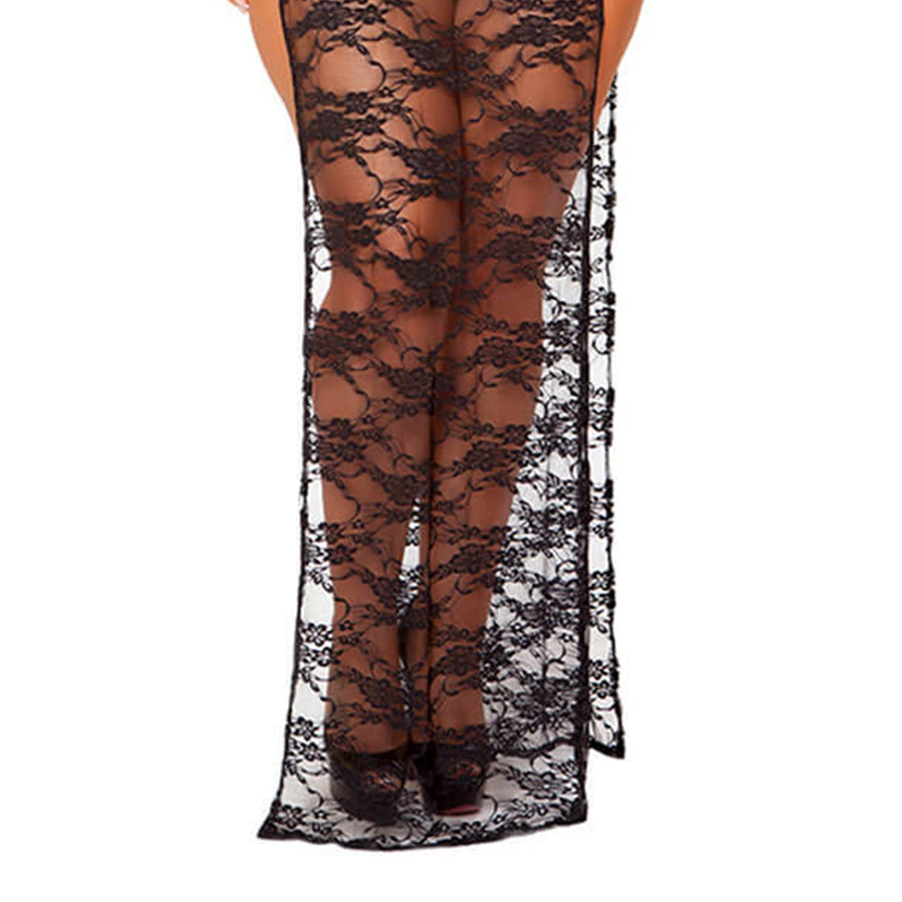 Plus Size Sheer Lacy Legless Cutout Gown