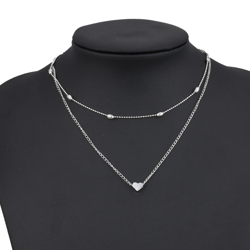 Double Strand Silver Heart Choker