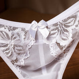 Lace and Bows Transparent Mesh Thong