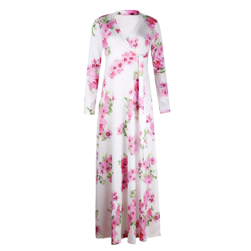 Robe maxi à manches longues avec grand imprimé floral