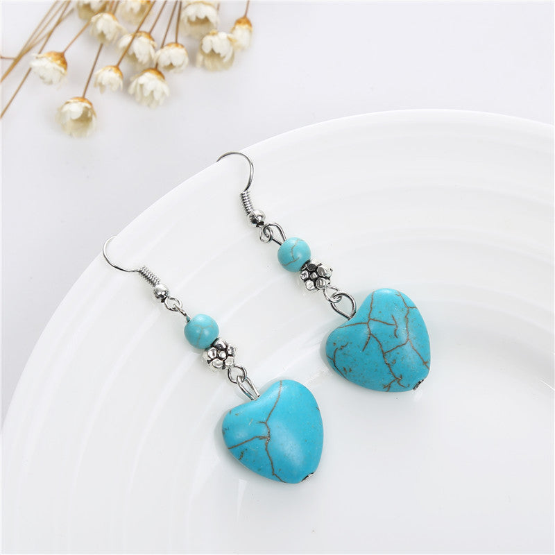 Heart Shaped Turquoise Drop Earrings.