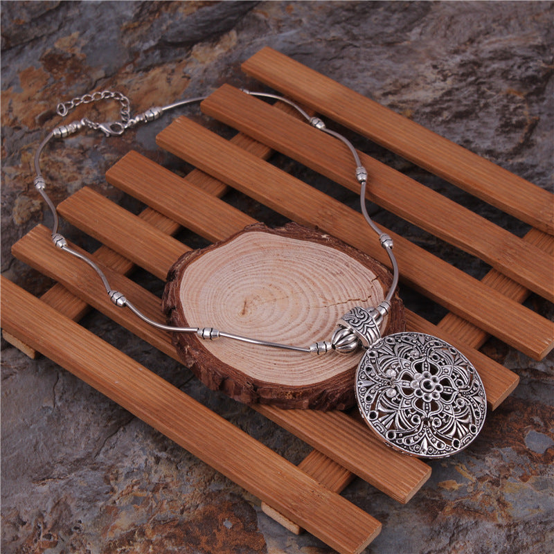 Mandala Inspired Metal Disc Necklace