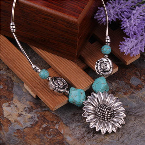 Sunflower and Turquoise Necklace