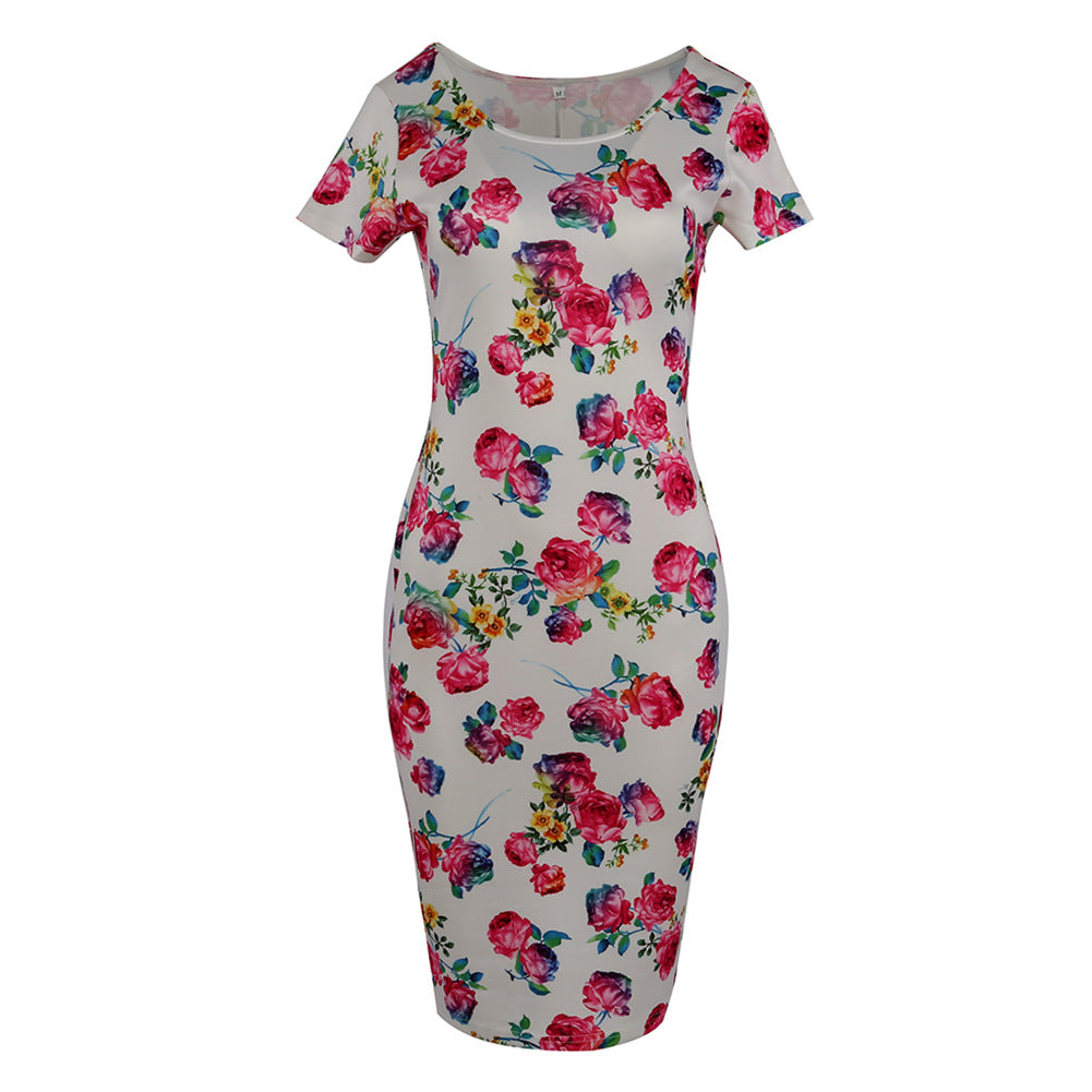 Romantic Floral Short-Sleeve Sheath Dress