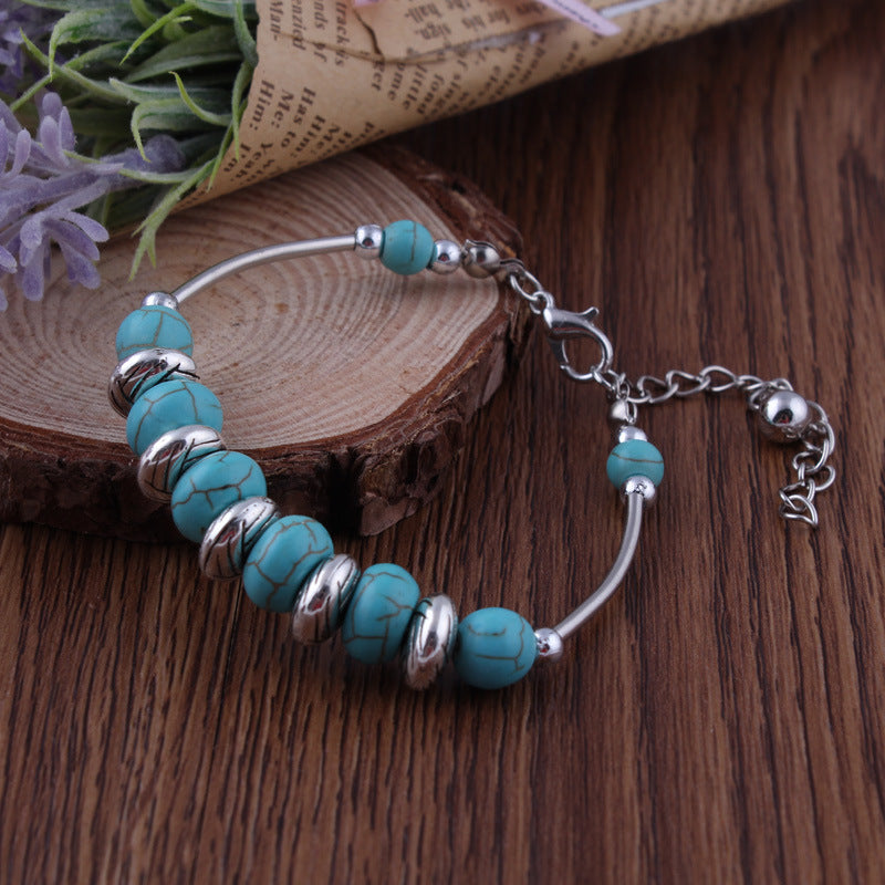 Turquoise and Silver Beaded Bracelet