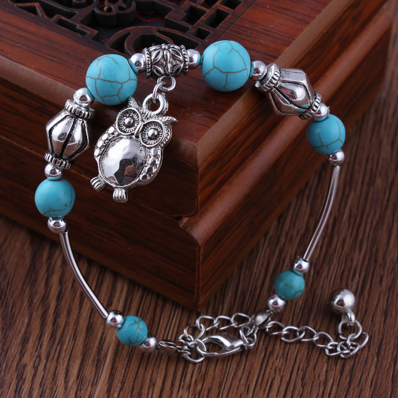 Turquoise Owl Charm Bracelet