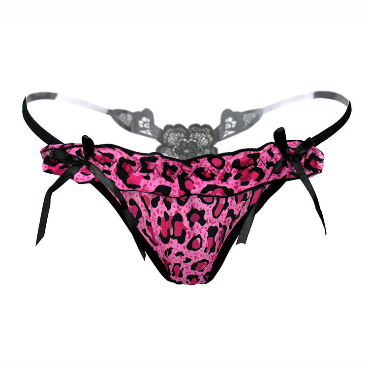 G-String mit Leopardenmuster und Blumenrücken