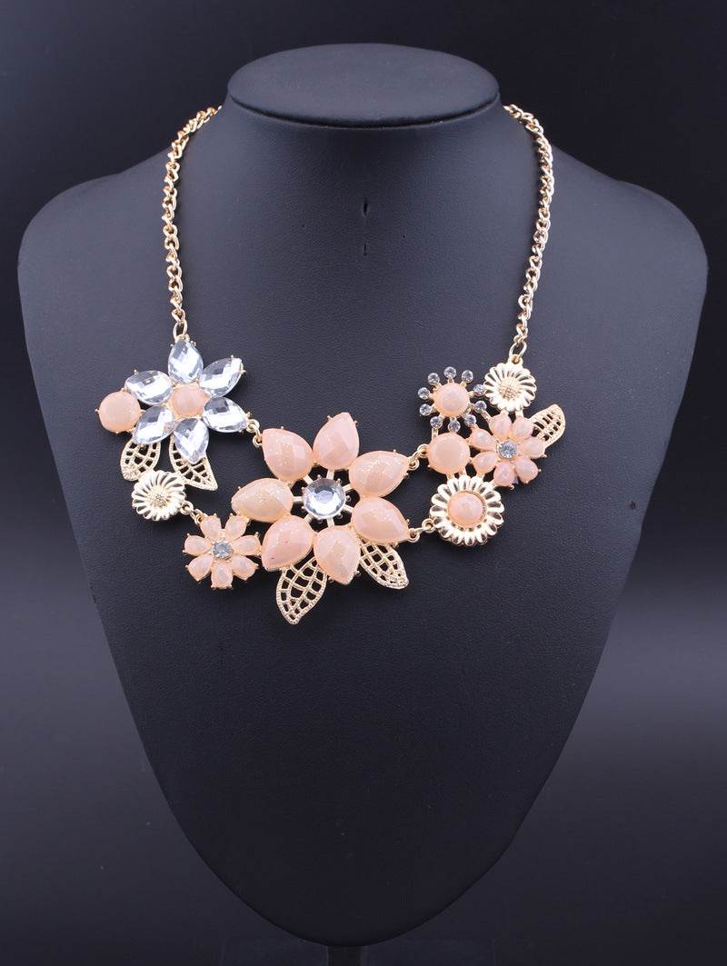 Pearlescent Pink Floral Necklace