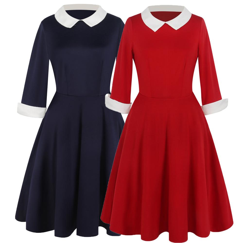 Contrast Collar & Cuffs A-Line Dress - Theone Apparel