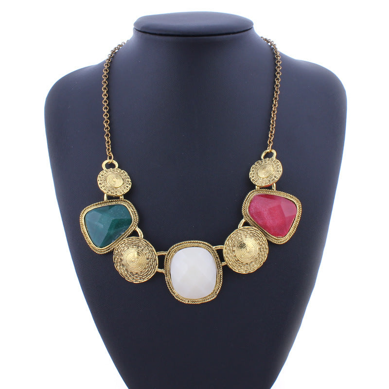 Geometrische retro edelsteen statement ketting