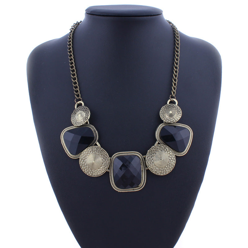 Geometric Retro Gemstone Statement Necklace