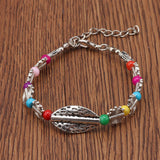 Leaf Charm Multicolored Bead Bracelet