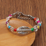 Leaf Charm Multicolored Bead Bracelet