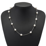 Spaced Pearl Silver Chain Necklace