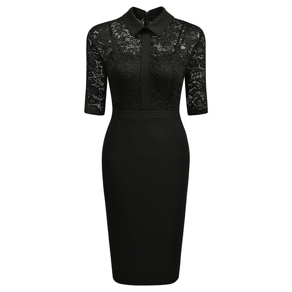 Lace Bodice Collared Sheath Dress