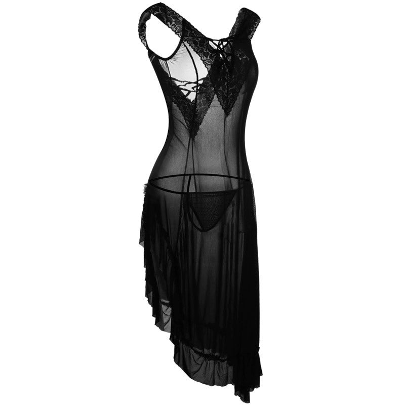 Ruffle Hem Side Slit Lingerie Gown