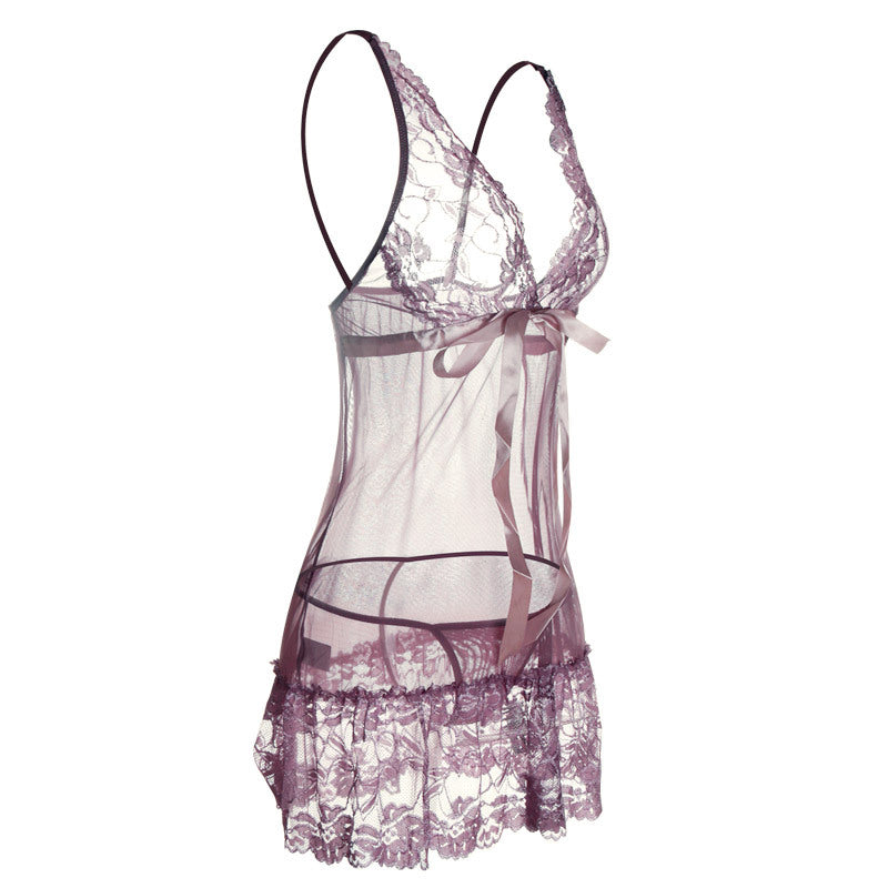 Ruffly Lace Hem Babydoll Lingerie Set