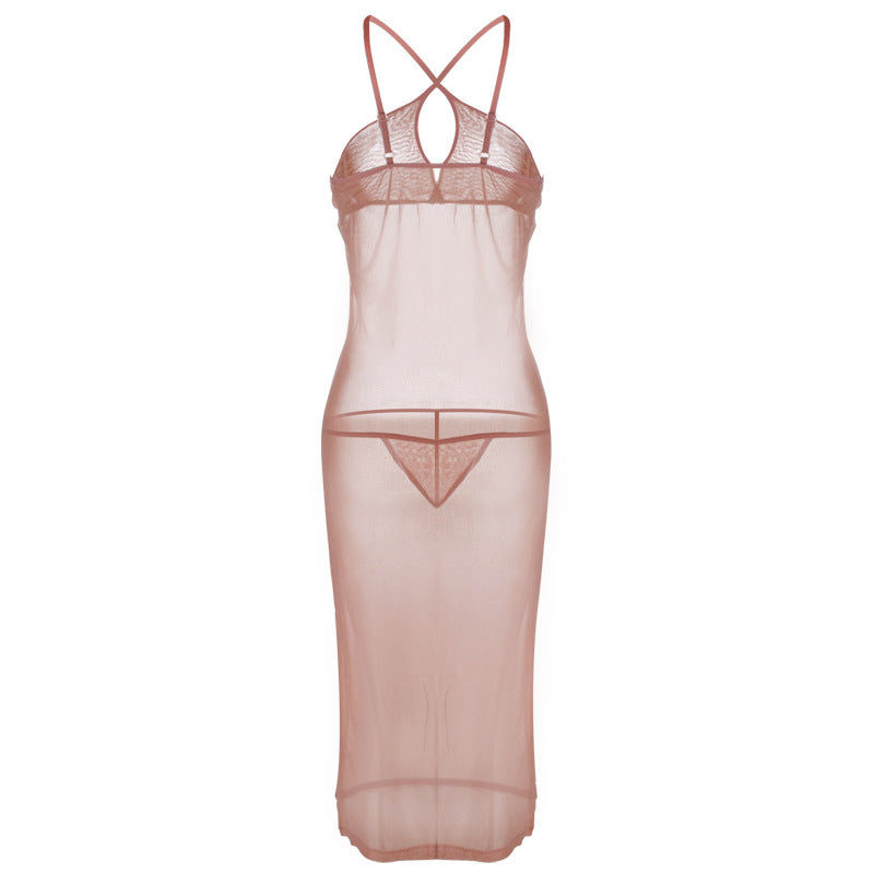 Crisscrossed Side Slit Lingerie Gown - Theone Apparel